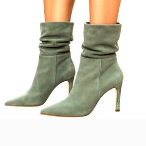 Miss Lola 7.5 Green Women's Chelsea Ankle Boots 3 Inch Snakeskin Heel Shoe 7 1/2